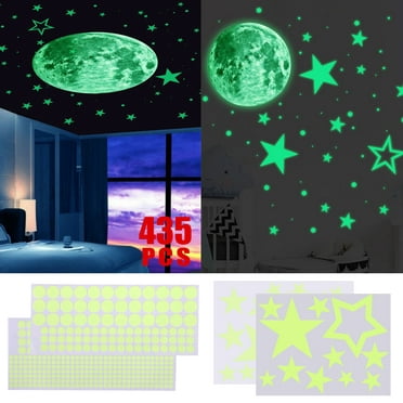 Quanhaigou Glow in The Dark Wall or Ceiling Moon Stickers Red 3D Earth Black Tree Cat Luminous Decal Sticker for Simulated Planet Effect at Night 